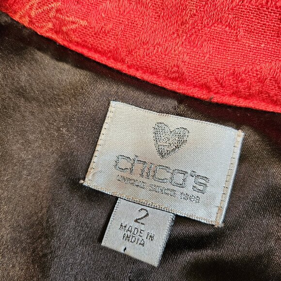 Chico's Women's Berry Red Heritage Beaded Coji Jacket Beaded Trim Size 2 - Picture 10 of 11